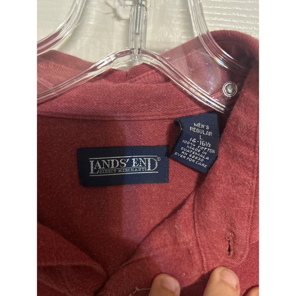 Lands End Mens Flannel Shirt Red Long Sleeve Button Down Casual Workwear - Picture 2 of 3